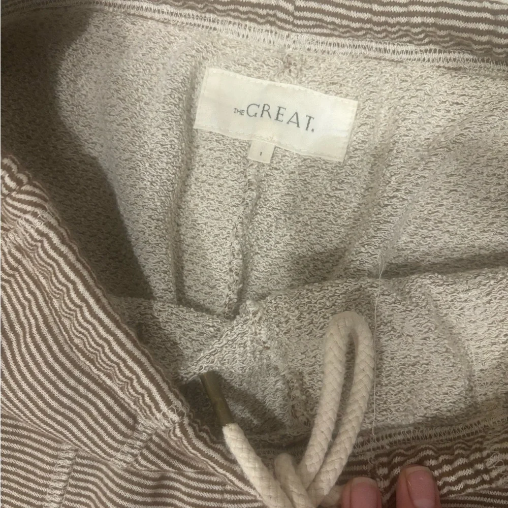 THE GREAT. Women Striped Tan Joggers - Picture 4 of 4